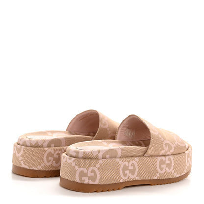 Gucci Monogram Jumbo GG Angelina Platform 55mm Slide Sandals 37.5 Beige Perfect Pink 5 of 10
