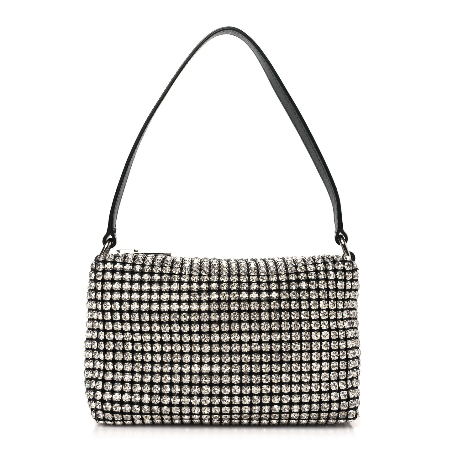 Mesh Crystal Rhinestone Mini Heiress Pouch Black Silver