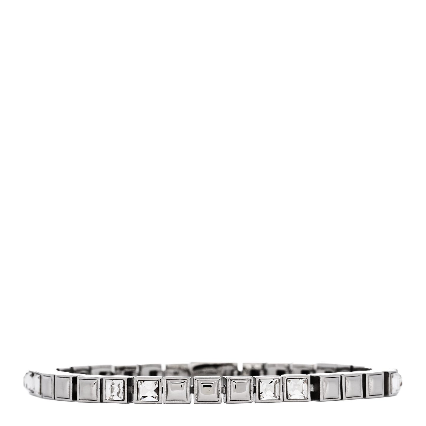 Brass Palladium Crystal Square Tennis Bracelet M Silver