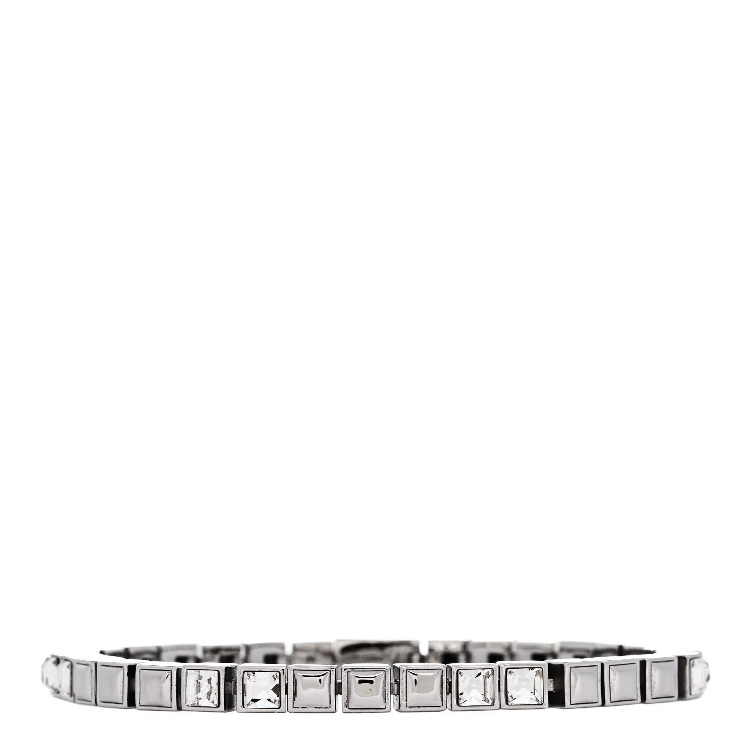Saint Laurent Brass Palladium Crystal Square Tennis Bracelet M Silver 1 of 5