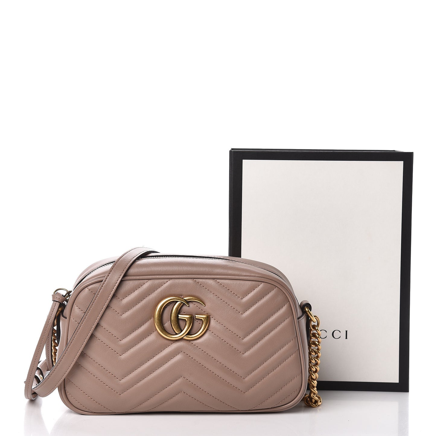 Calfskin Matelasse Small GG Marmont Chain Shoulder Bag Porcelain Rose
