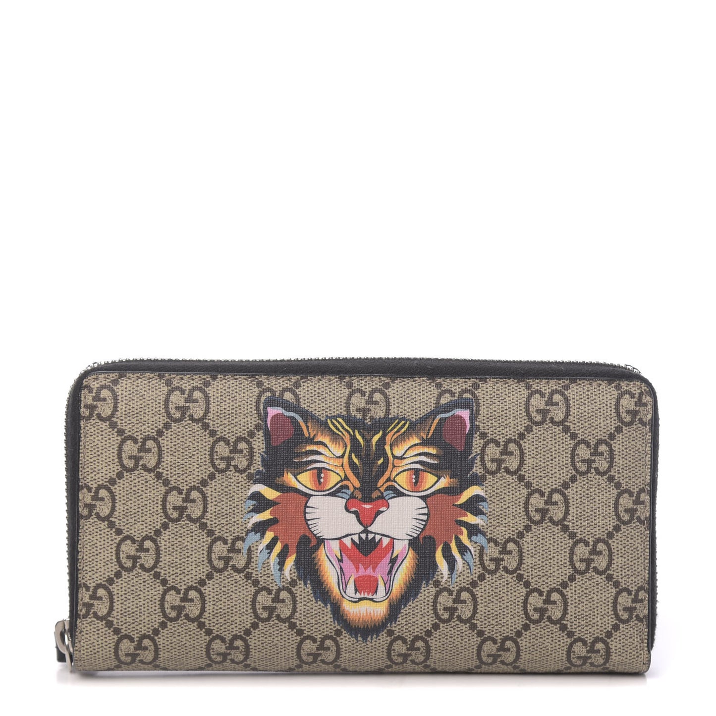 GG Supreme Monogram Angry Cat Zip Around Wallet