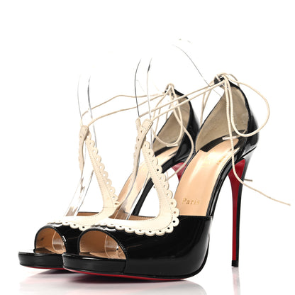 Christian Louboutin Patent Operissima Peep Toe Sandals Ankle Strap 39.5 Black White 4 of 9