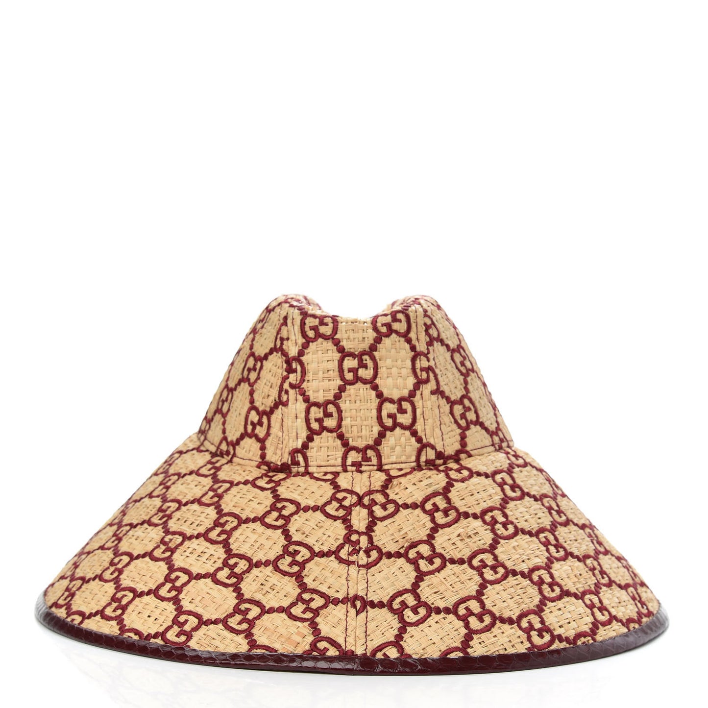 Raffia Elaphe GG Monogram Embroidered Wide Brim Hat Ivory Bordeaux