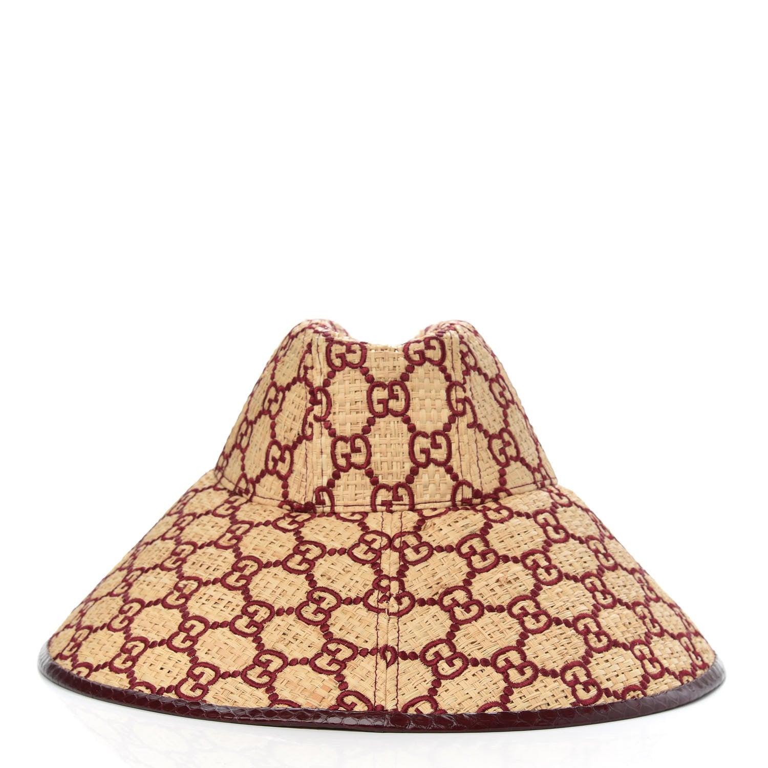 Gucci Raffia Elaphe GG Monogram Embroidered Wide Brim Hat Ivory Bordeaux 4 of 7