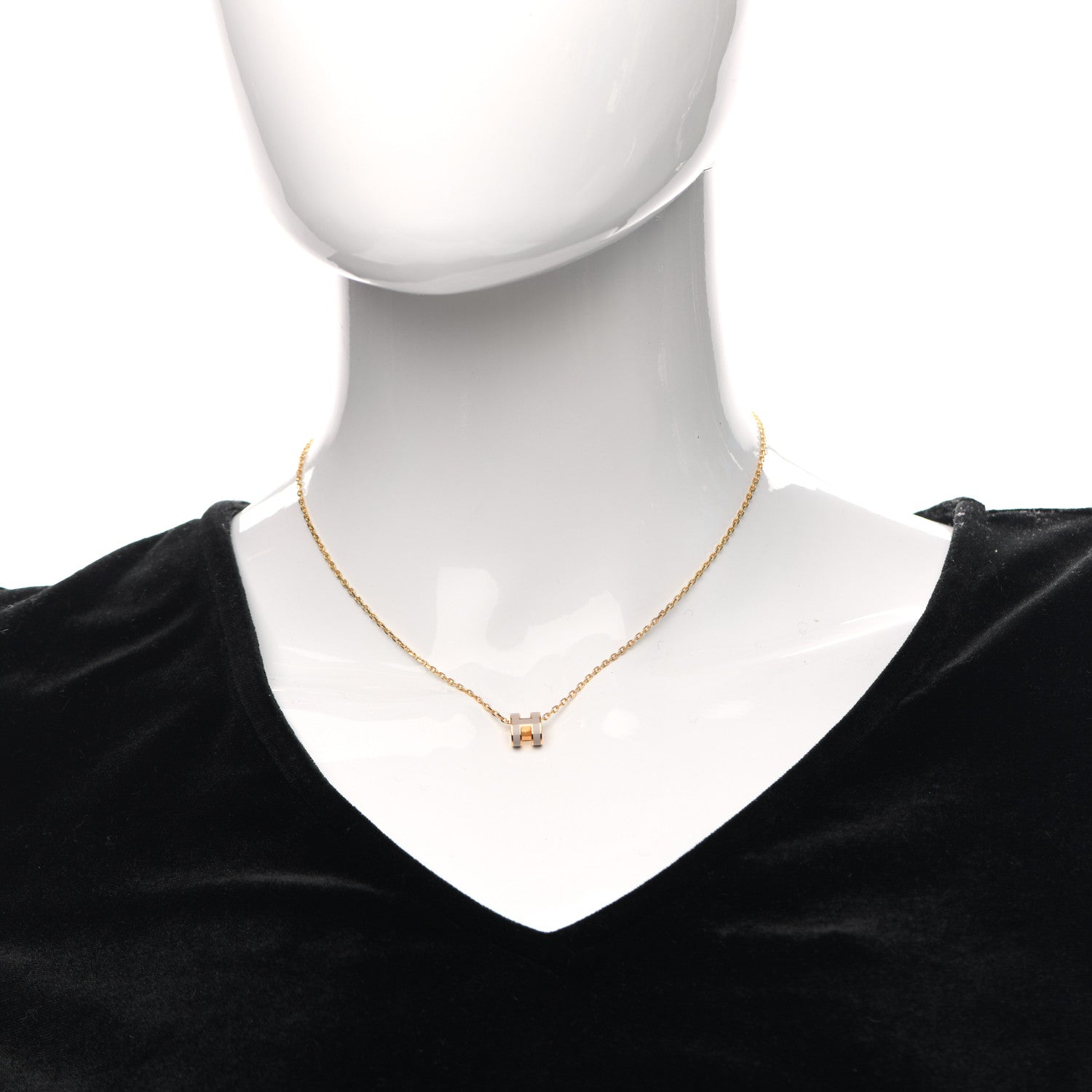 Hermes Lacquered Gold Mini Pop H Pendant Necklace Marron Glace 2 of 7