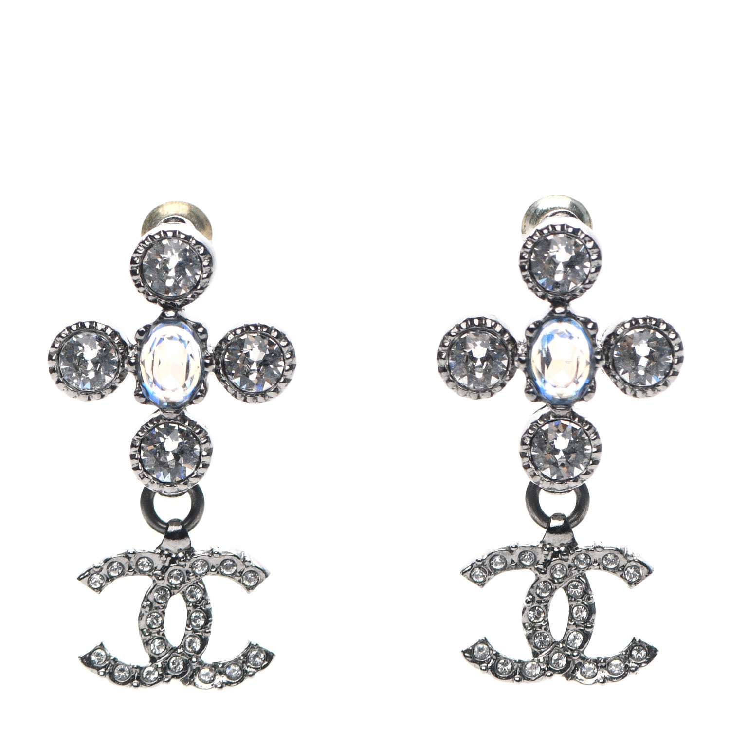 Chanel Ruthenium Crystal CC Drop Earrings 1 of 4