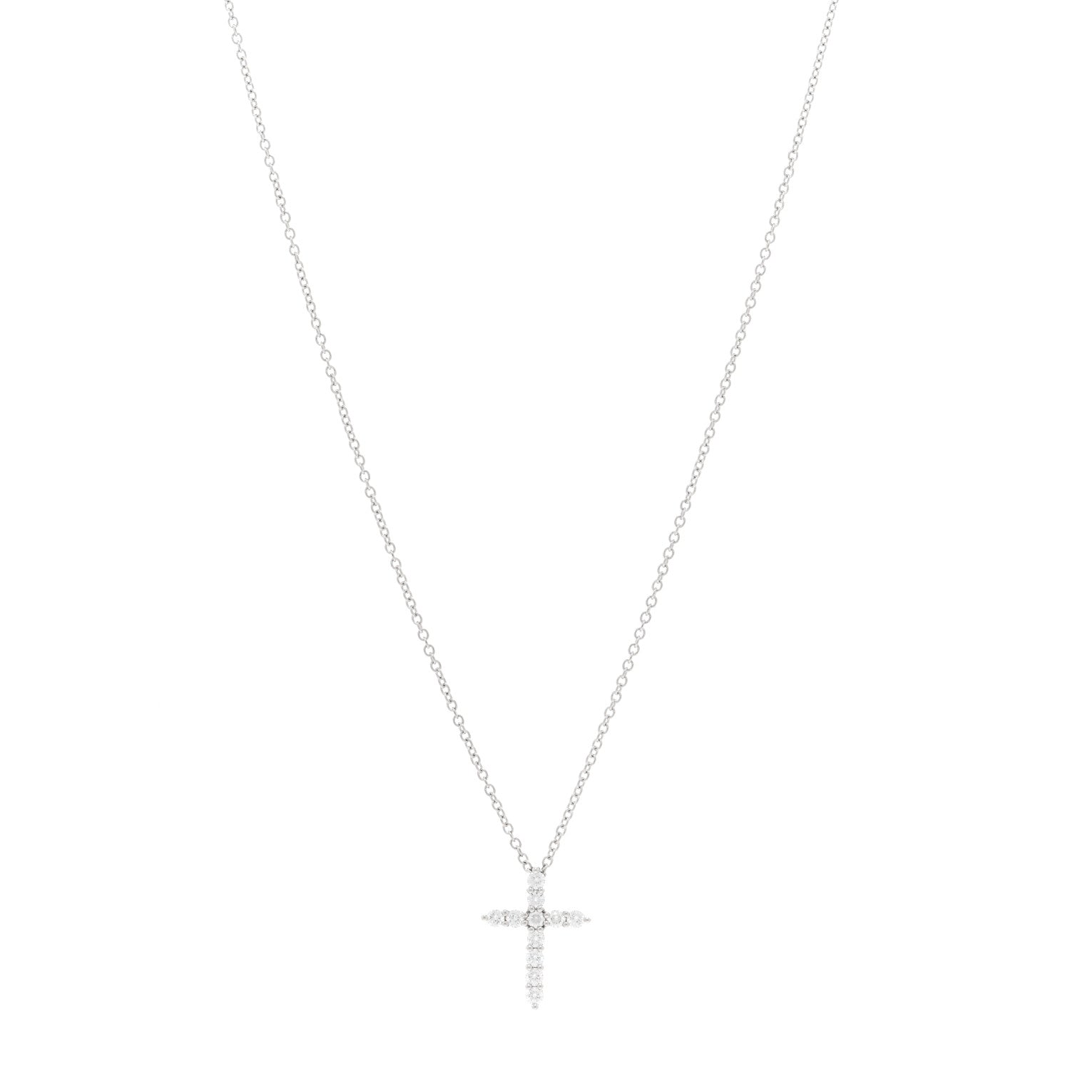 Tiffany Platinum Diamond Mini Cross Pendant Necklace 1 of 5