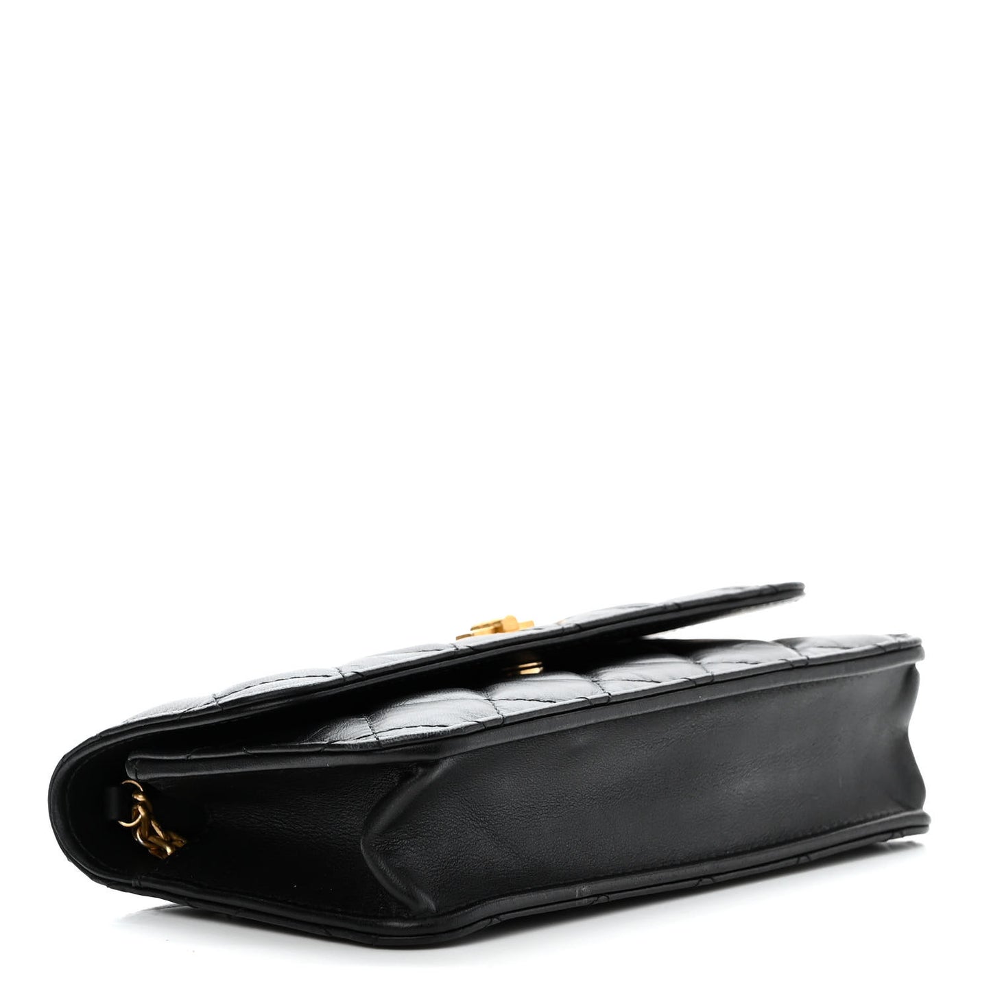 Aged Calfskin Quilted Reissue Flap Phone Holder With Chain Black