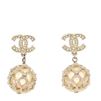 Chanel Pearl CC Drop Earrings Gold Pearly White 1 of 4