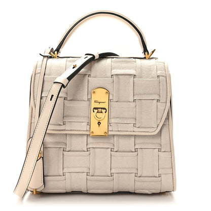 Salvatore Ferragamo Lambskin Woven Small Boxyz Bone 1 of 8