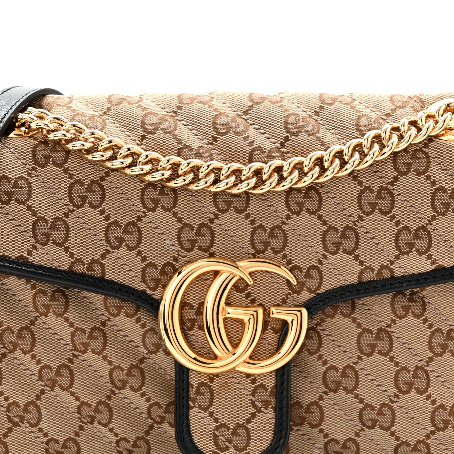 Gucci Monogram Matelasse Diagonal Small GG Marmont Shoulder Bag Beige Black 8 of 10