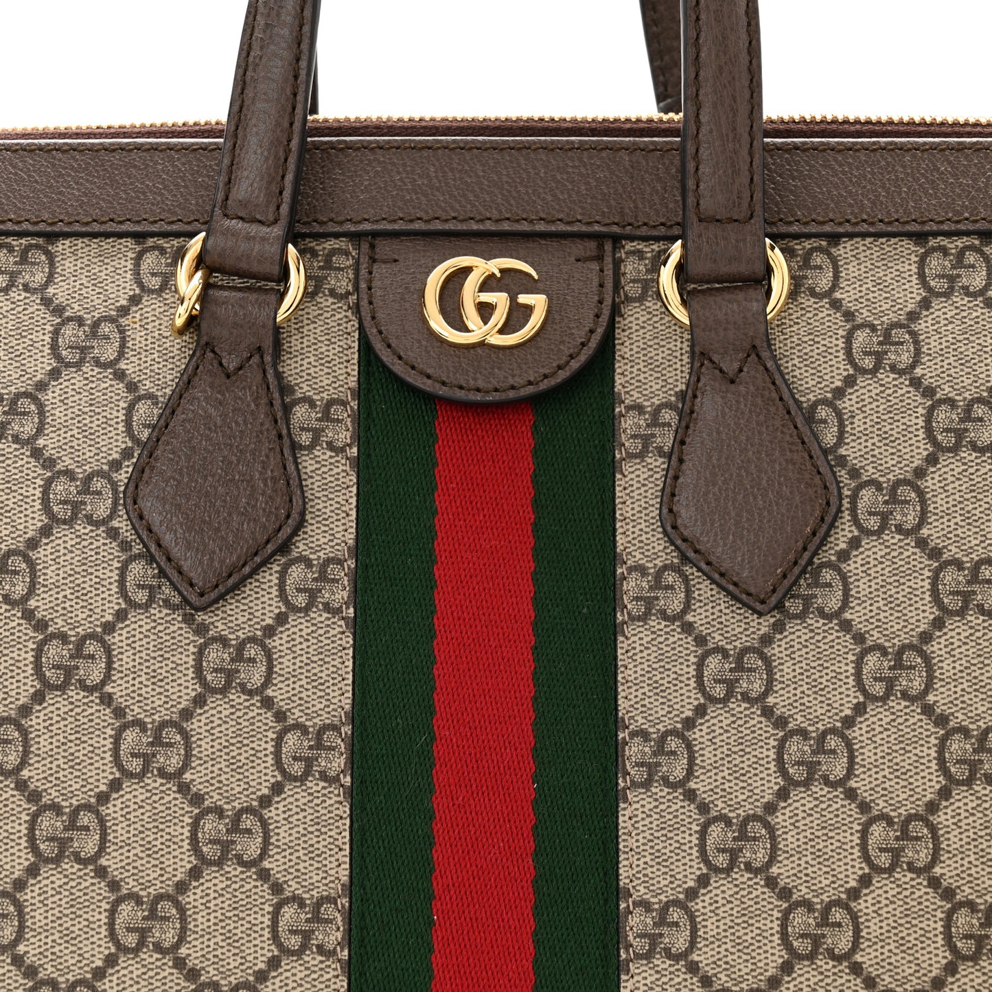 GG Supreme Monogram Web Medium Ophidia Tote Bag Brown