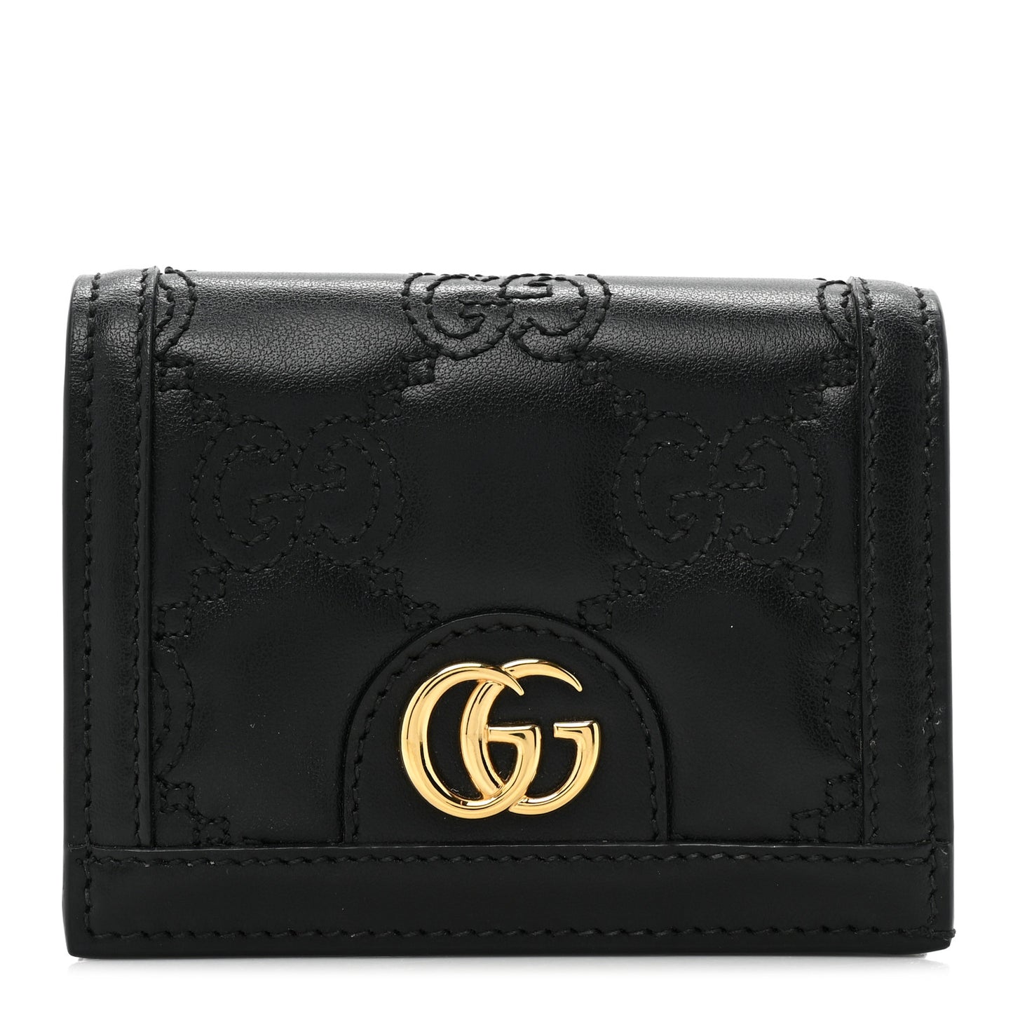 Calfskin GG Matelasse Card Case Wallet Black