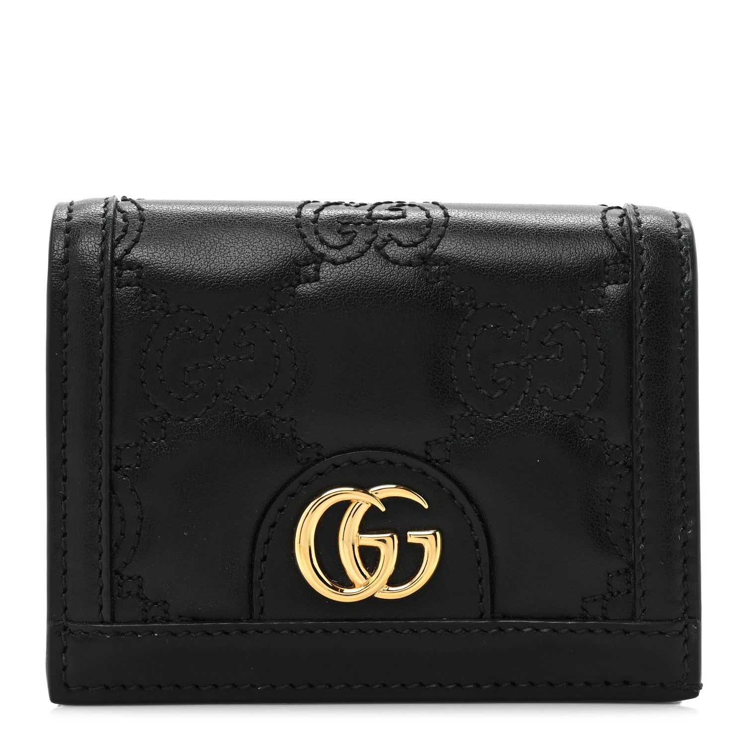 Gucci Calfskin GG Matelasse Card Case Wallet Black 1 of 12
