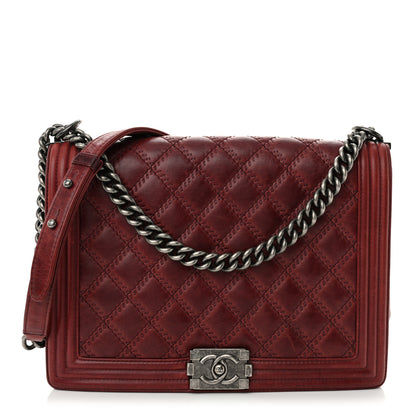 Chanel Calfskin Quilted Double Stitch Large Boy Flap Burgundy 1 of 10
