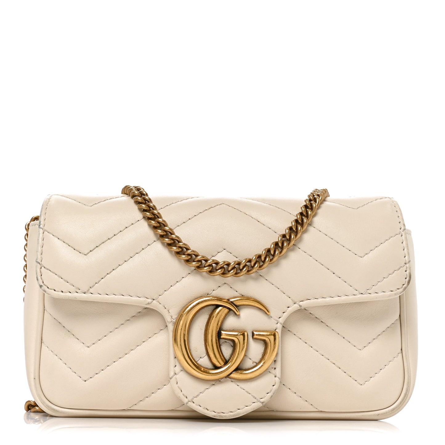 Calfskin Matelasse Super Mini GG Marmont Shoulder Bag White