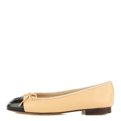 Chanel Lambskin Cap Toe CC Ballerina Flats 36.5 Beige Black 1 of 9