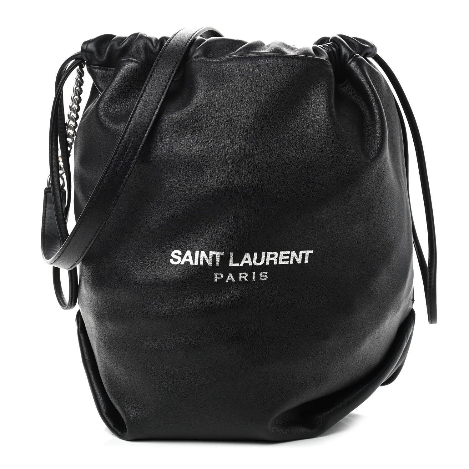 Saint Laurent Lambskin Teddy Drawstring Bag Black 3 of 8