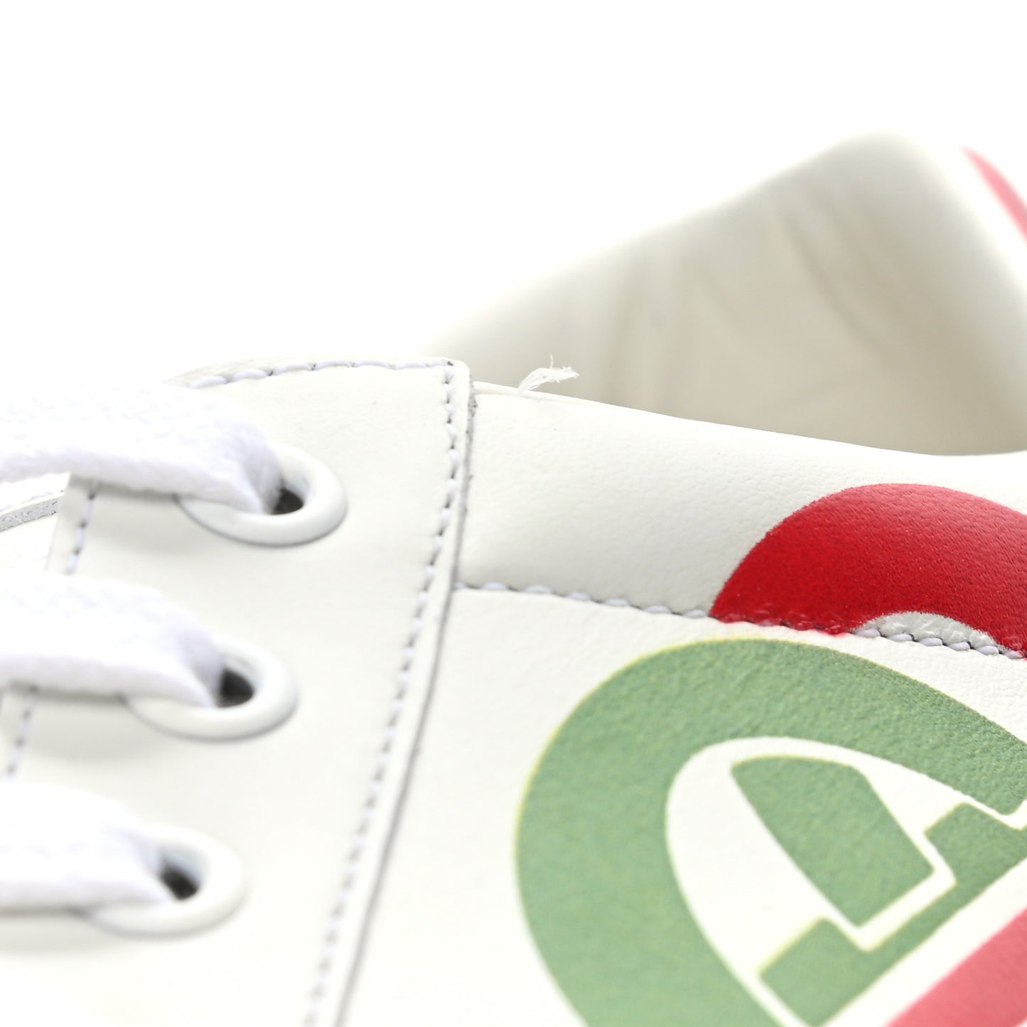 Calfskin Interlocking G Mens New Ace Sneakers 8 White Red Flame Green