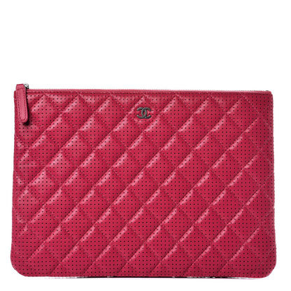 Chanel Perforated Lambskin Quilted Large Zip Pouch Pink 1 of 8