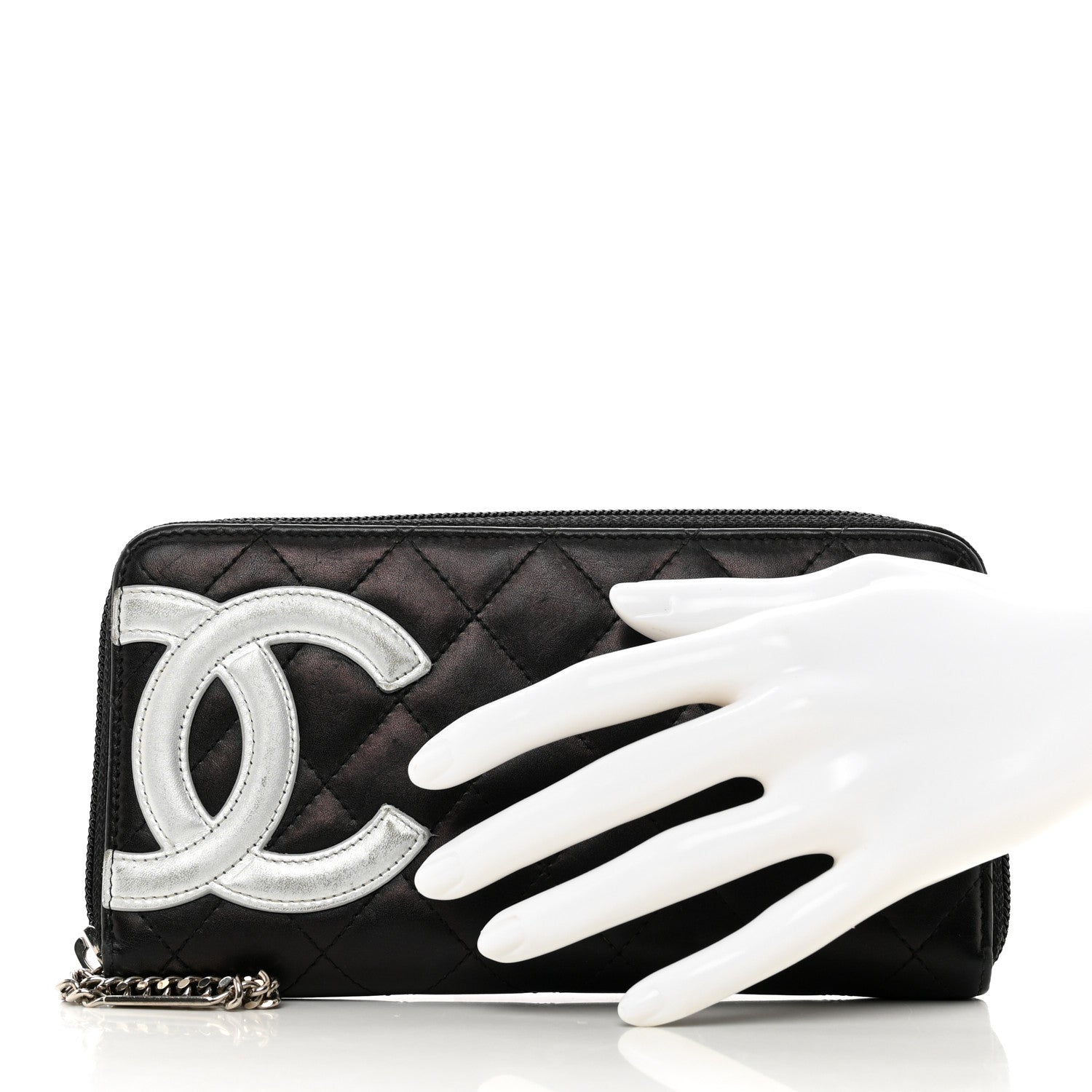 Chanel Calfskin Quilted Cambon Large Gusset Zip Around Wallet Black Silver 2 of 10