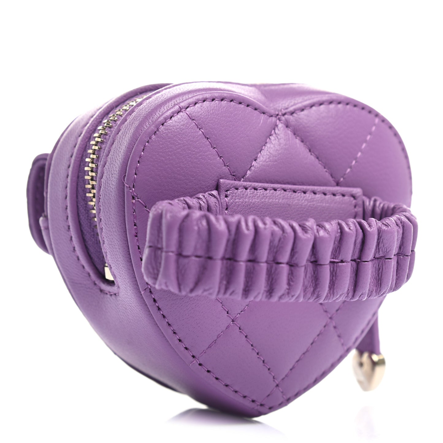 Lambskin Quilted CC In Love Heart Zipped Arm Coin Purse Purple