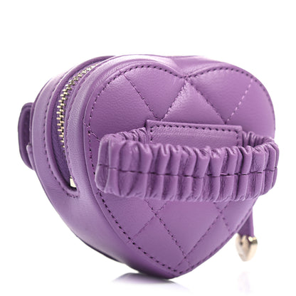 Chanel Lambskin Quilted CC In Love Heart Zipped Arm Coin Purse Purple 3 of 8
