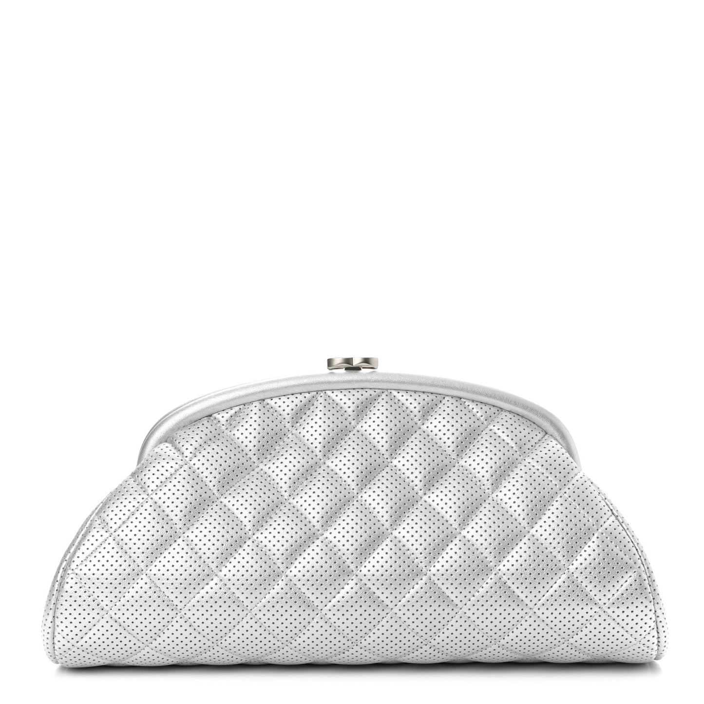 Lambskin Perforated Timeless Clutch Light Silver