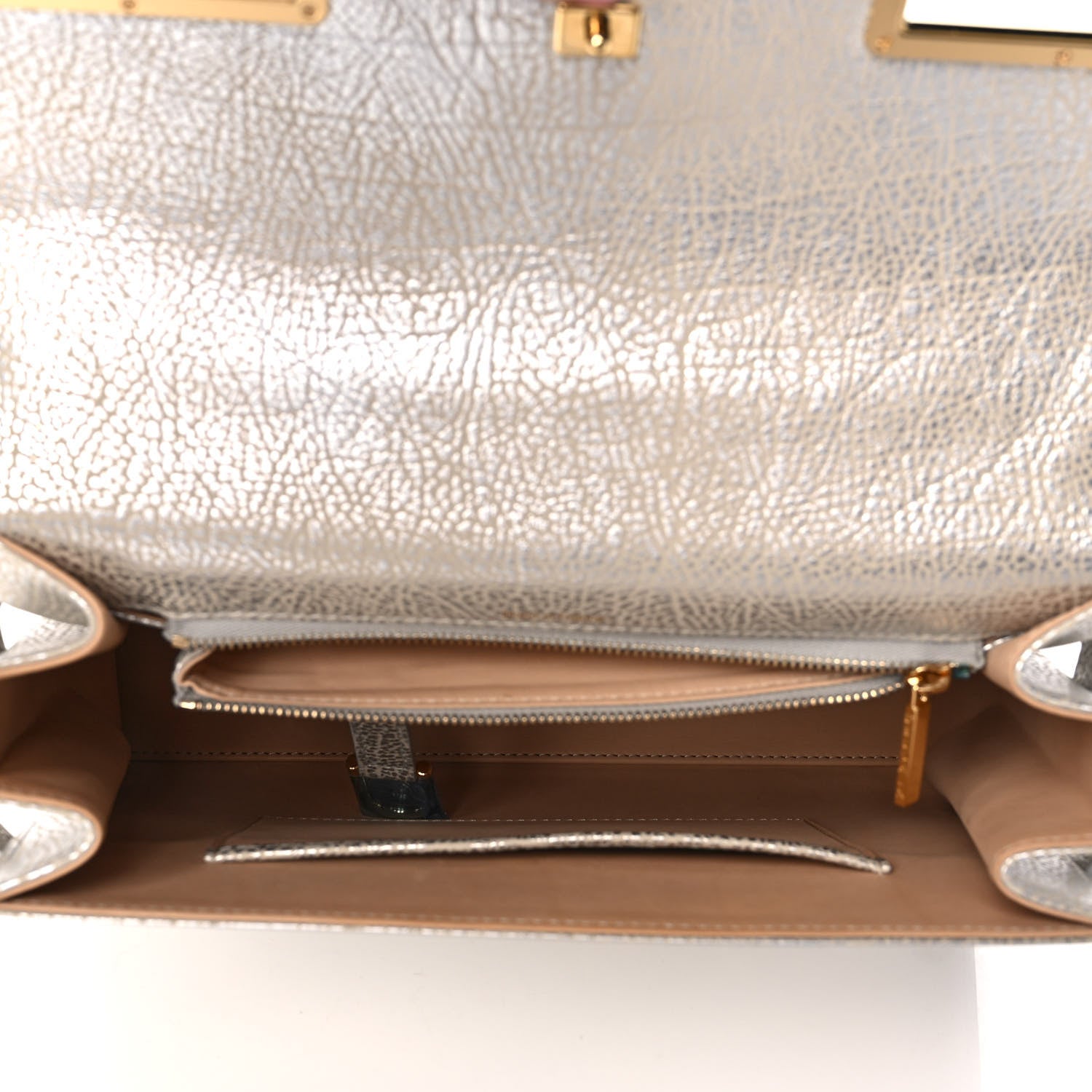 Delvaux Metallic Crispy Calfskin MM Metal Frame Tempete Satchel Antique Silver 5 of 13