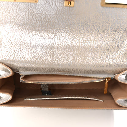 Delvaux Metallic Crispy Calfskin MM Metal Frame Tempete Satchel Antique Silver 5 of 13