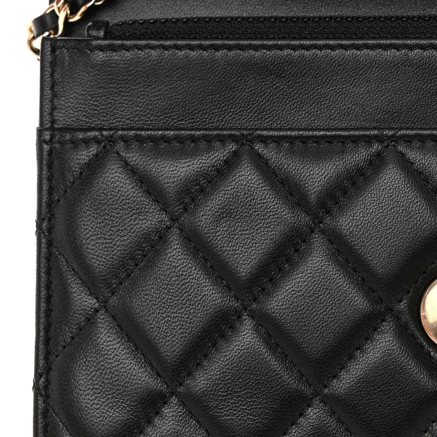 Lambskin Quilted Trendy CC Wallet On Chain WOC Black