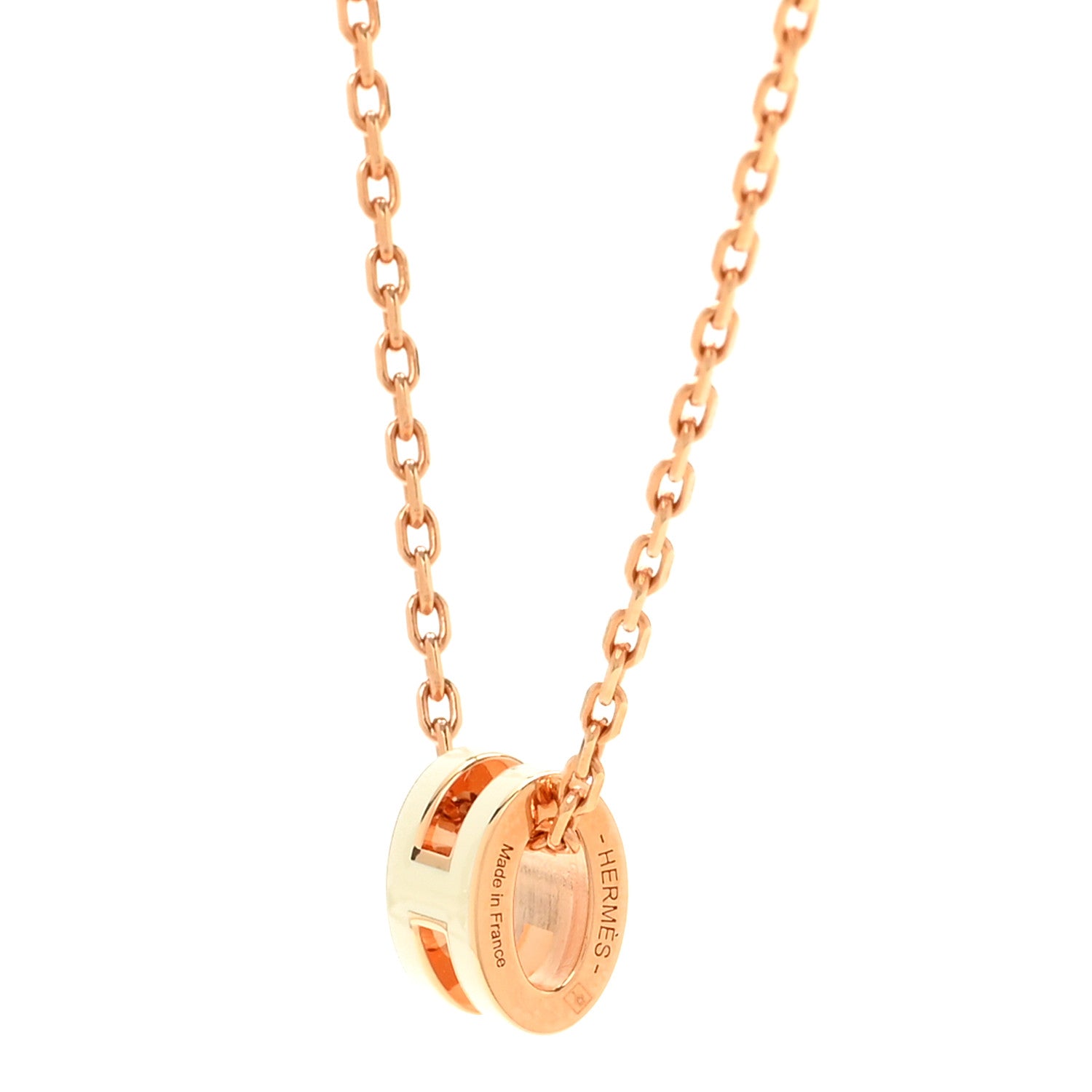 Hermes Lacquered Rose Gold Mini Pop H Pendant Necklace White