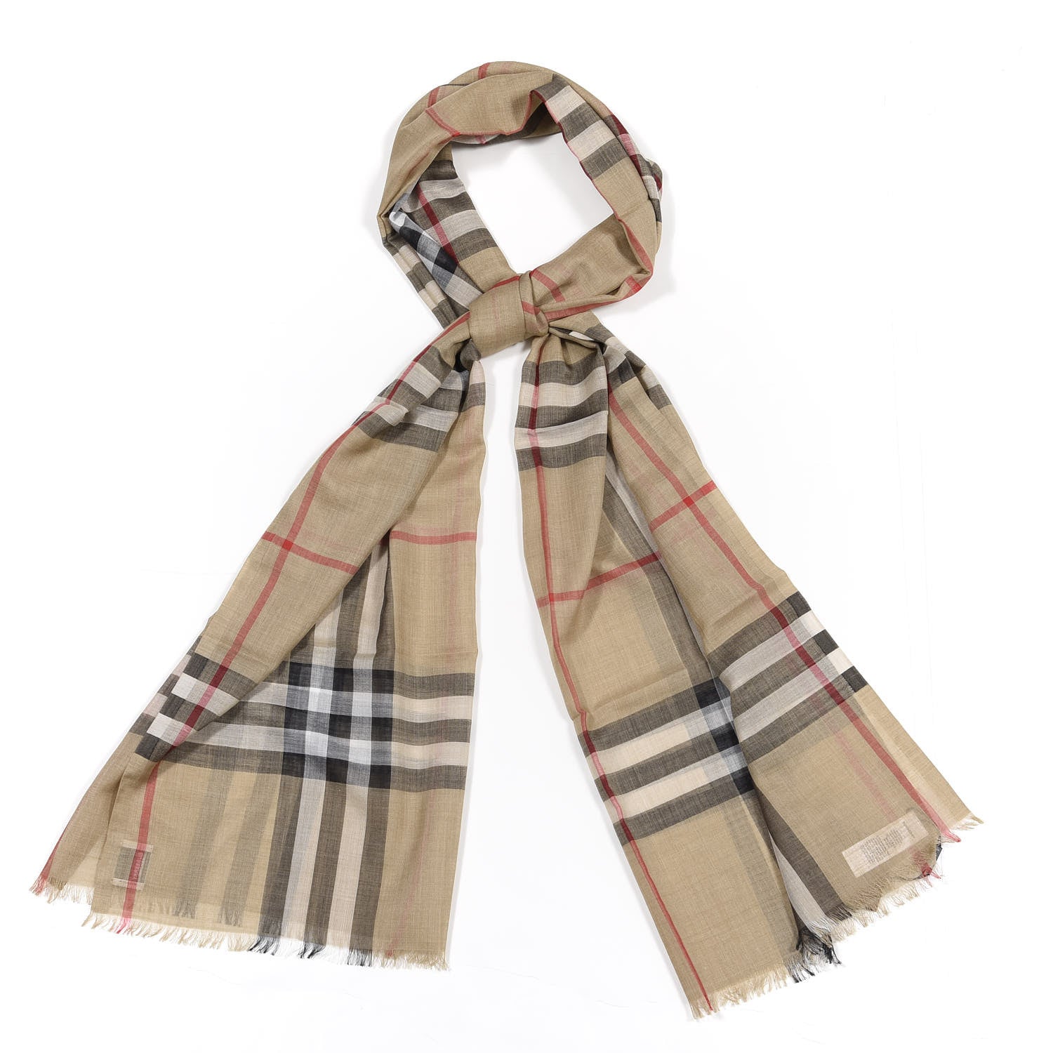 Burberry Wool Silk Gauze Giant Check Lightweight Scarf Camel 1 of 4