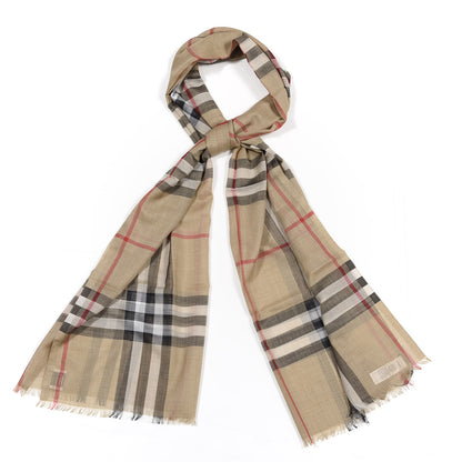 Burberry Wool Silk Gauze Giant Check Lightweight Scarf Camel 1 of 4