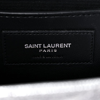 Saint Laurent Metallic Grain De Poudre Matelasse Chevron Medium Monogram Satchel Silver 6 of 12