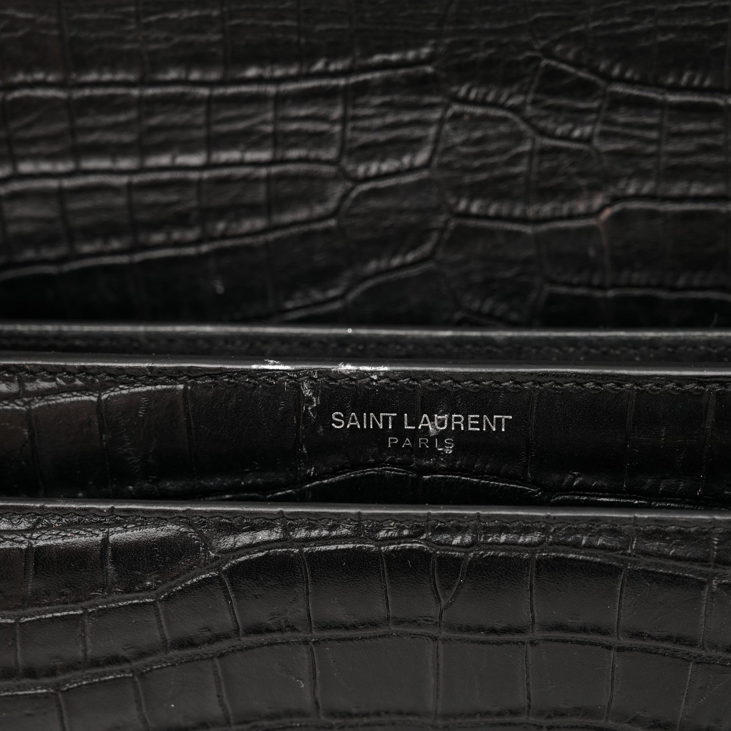 Calfskin Crocodile Embossed Medium Monogram Sunset Black