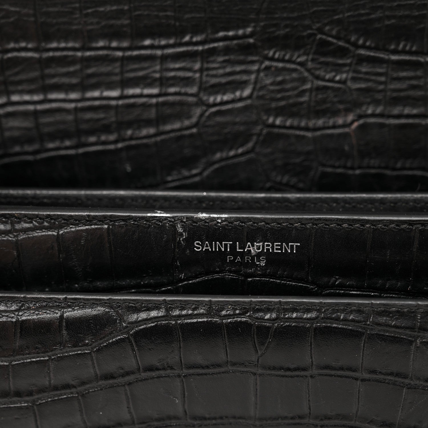 Saint Laurent Calfskin Crocodile Embossed Medium Monogram Sunset Black 18 of 19