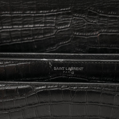 Saint Laurent Calfskin Crocodile Embossed Medium Monogram Sunset Black 18 of 19