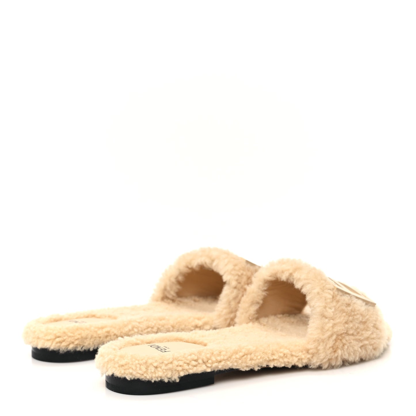 Shearling FF Baguette Slide Sandals 37.5 Beige Naturale