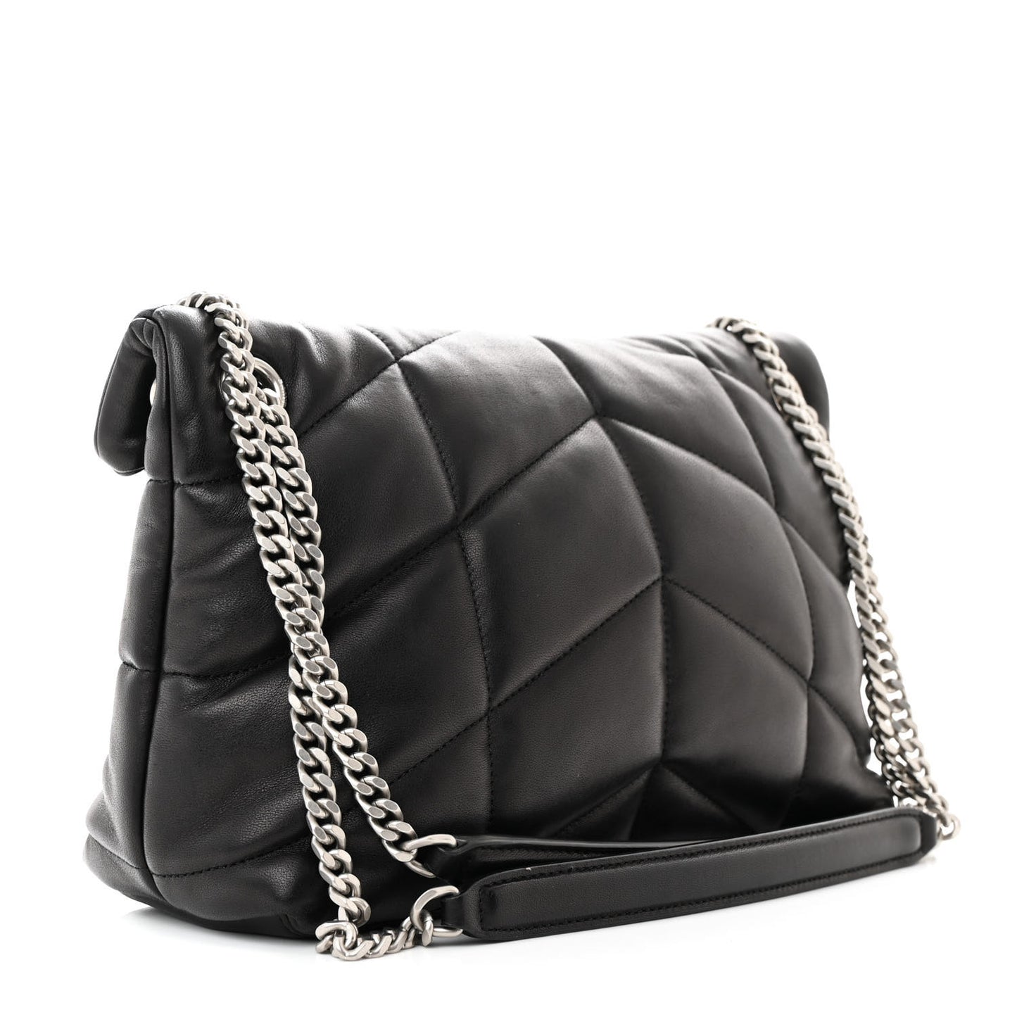 Lambskin Quilted Small Loulou Puffer Monogram Chain Satchel Black