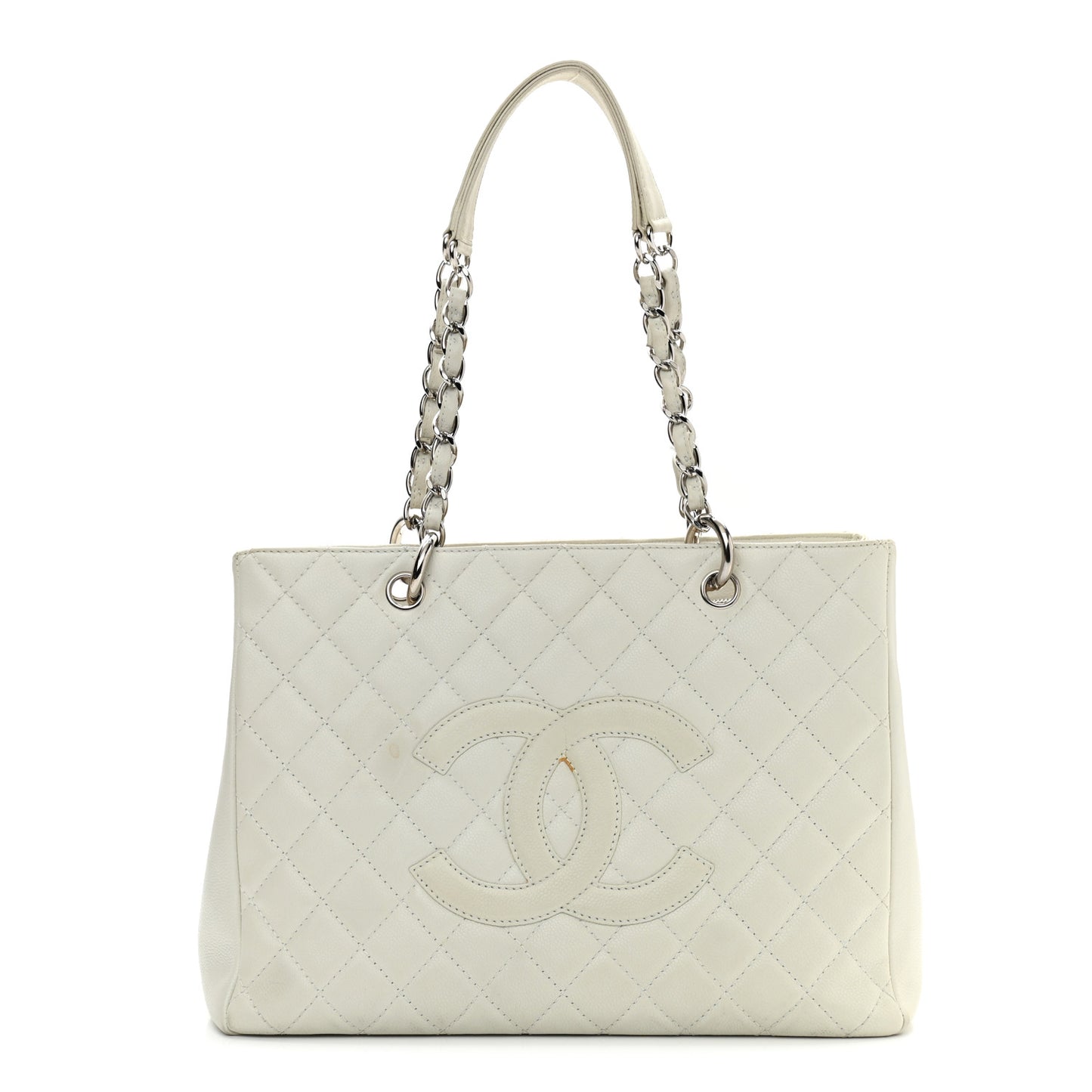 Caviar Quilted Grand Shopping Tote GST White