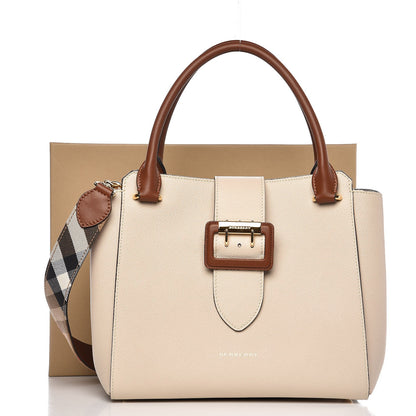 Burberry Soft Grain Calfskin Medium Buckle Tote Black Limestone 9 of 9