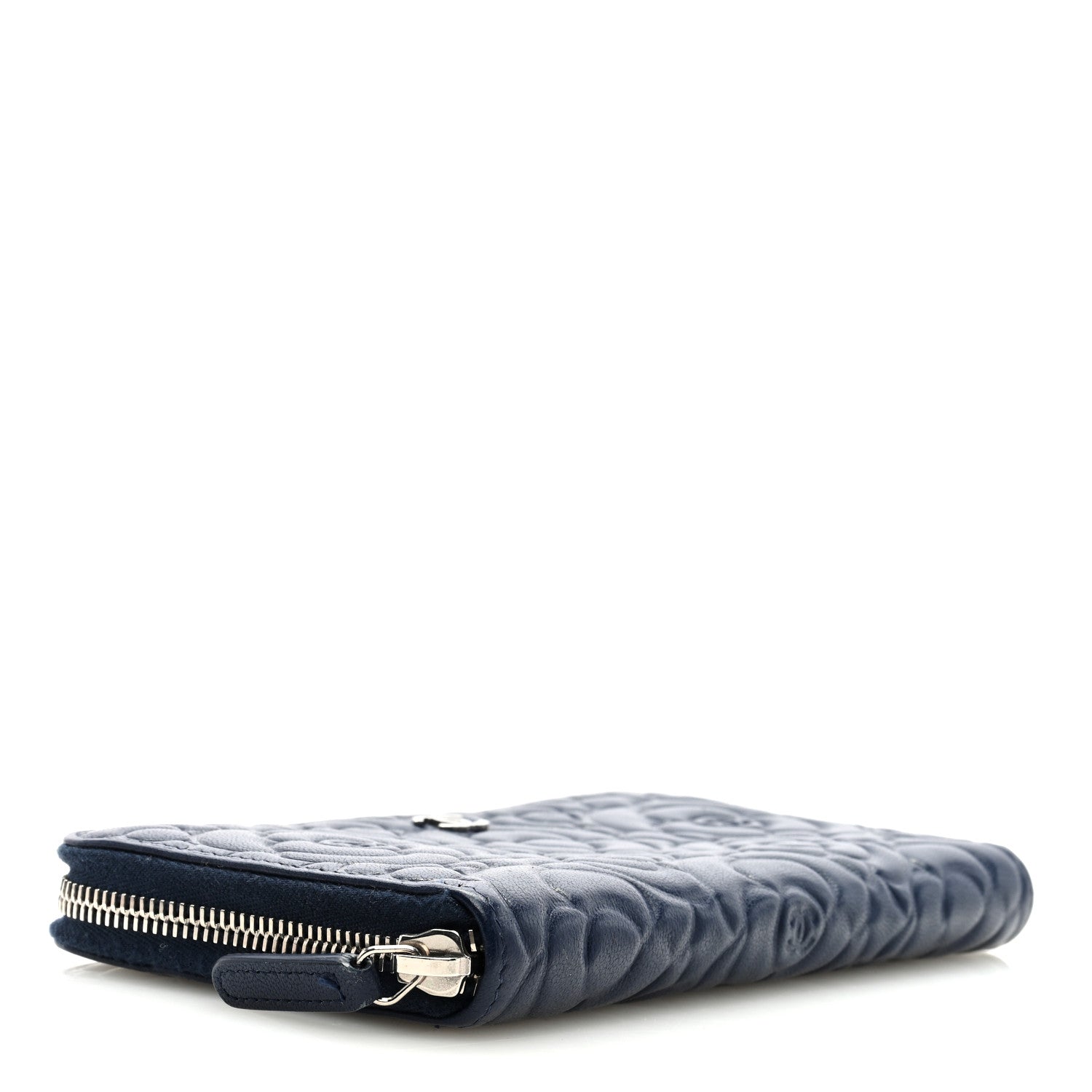 Chanel Camellia Embossed Large Zip Around Gusset Wallet Navy 4 of 7