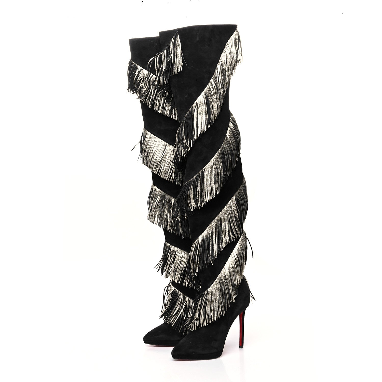 Christian Louboutin Veau Velours Lame Tweed Bolcheva 120 Thigh High Boots 38 Black Platine 3 of 6