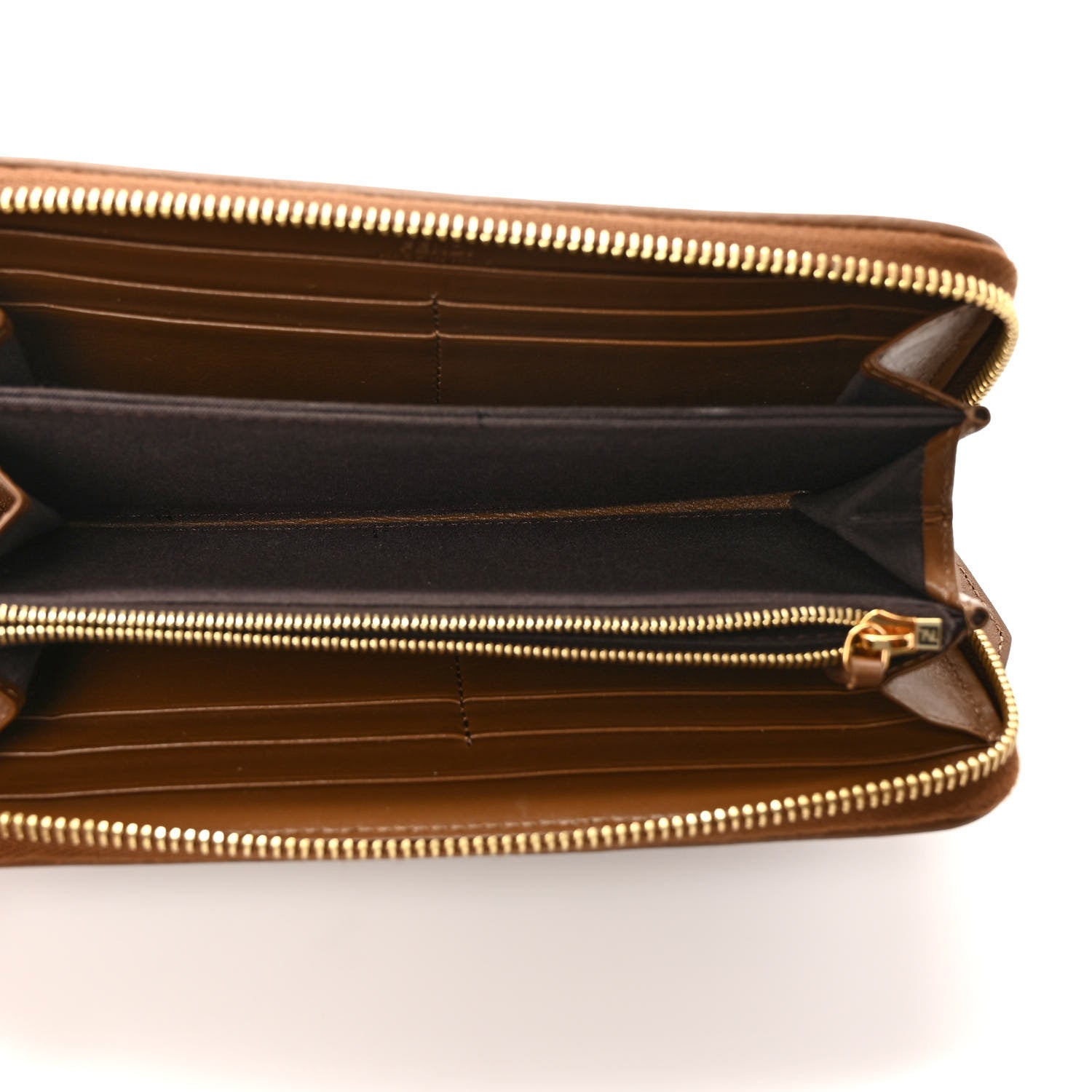 Fendi Pequin Vitello Zip Around Wallet Tobacco Foresta 5 of 7