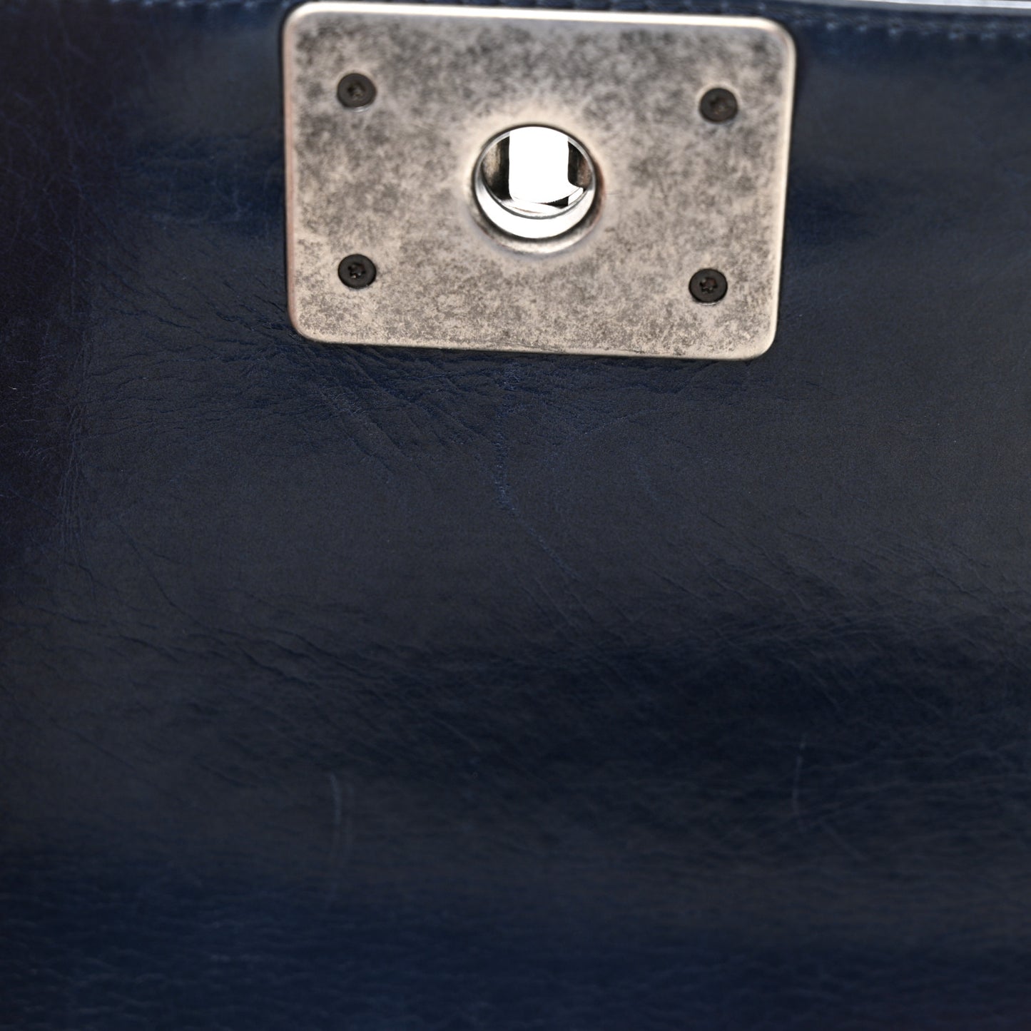 Glazed Calfskin Quilted Small Boy Chained Flap Navy