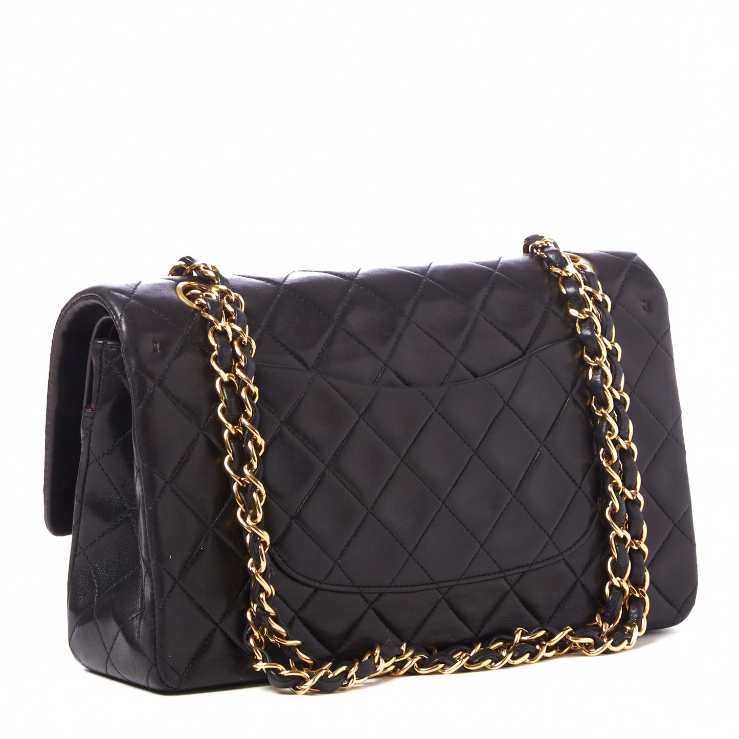 Lambskin Quilted Medium Double Flap Black