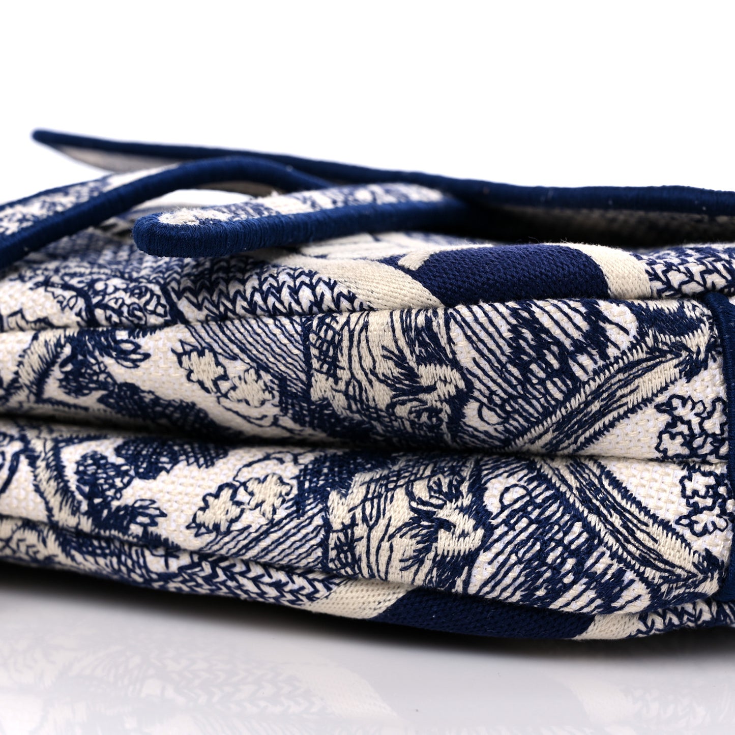 Canvas Embroidered Toile de Jouy Saddle Bag Blue