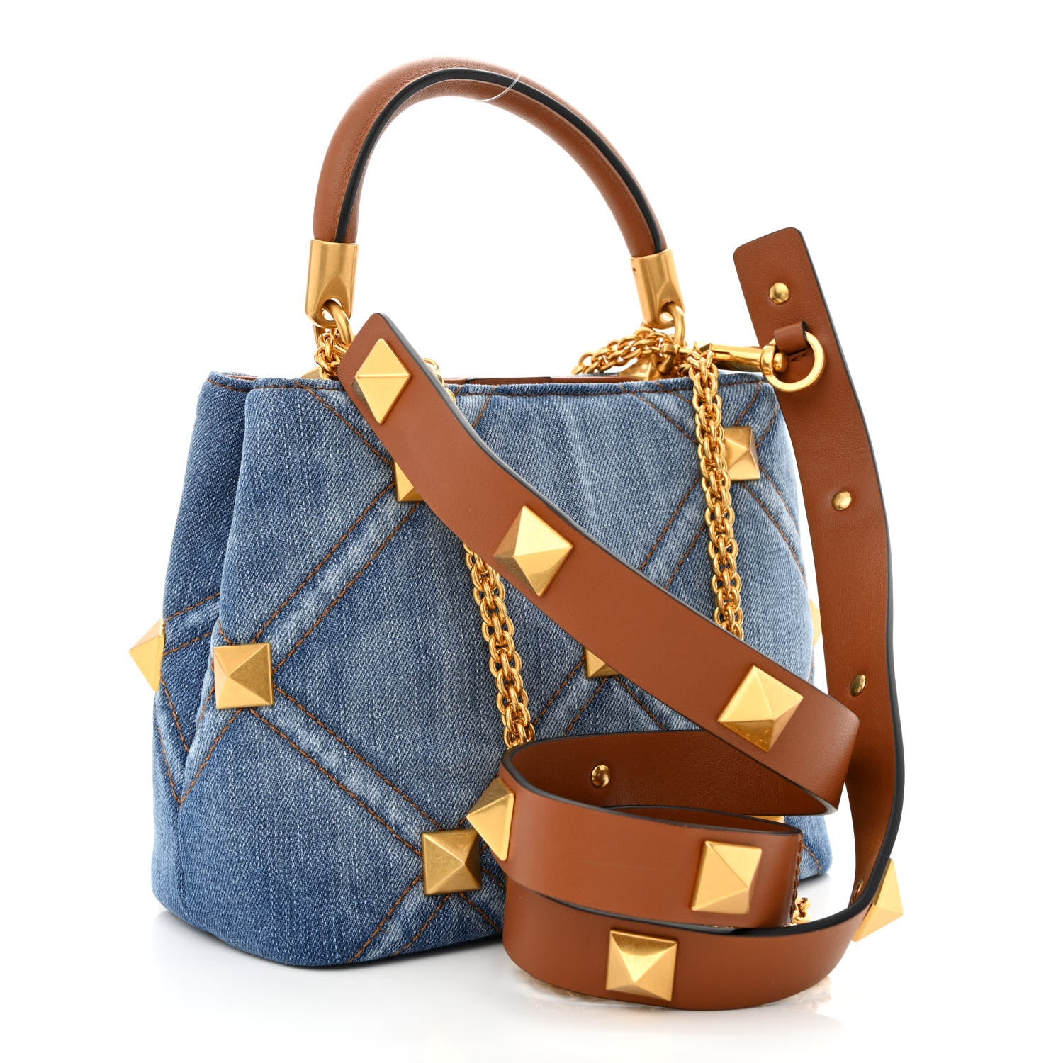 Valentino Garavani Denim Small Roman Stud The Handle Bag Light Denim Selleria 3 of 10